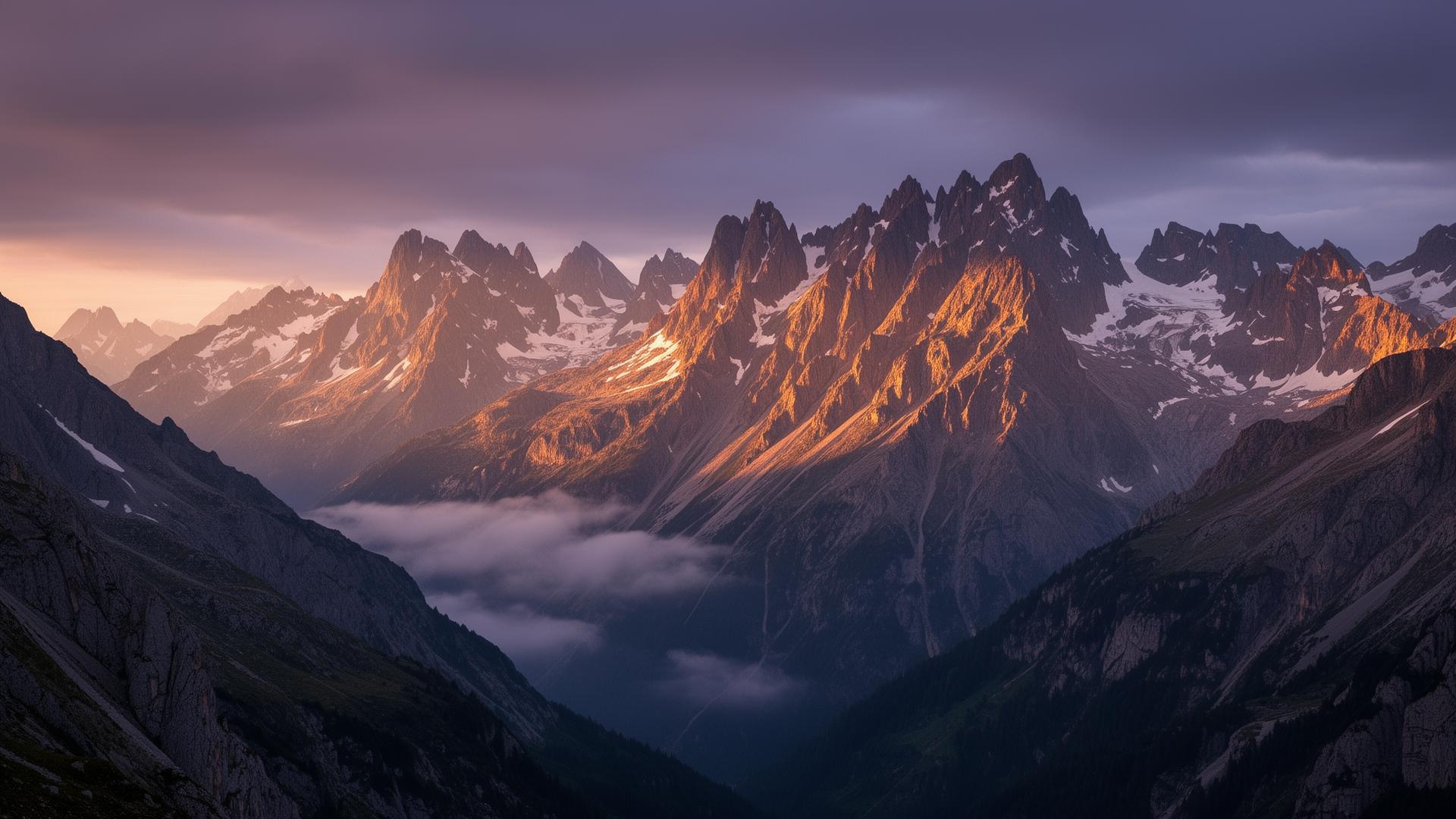 Alpentoppen bij zonsopkomst